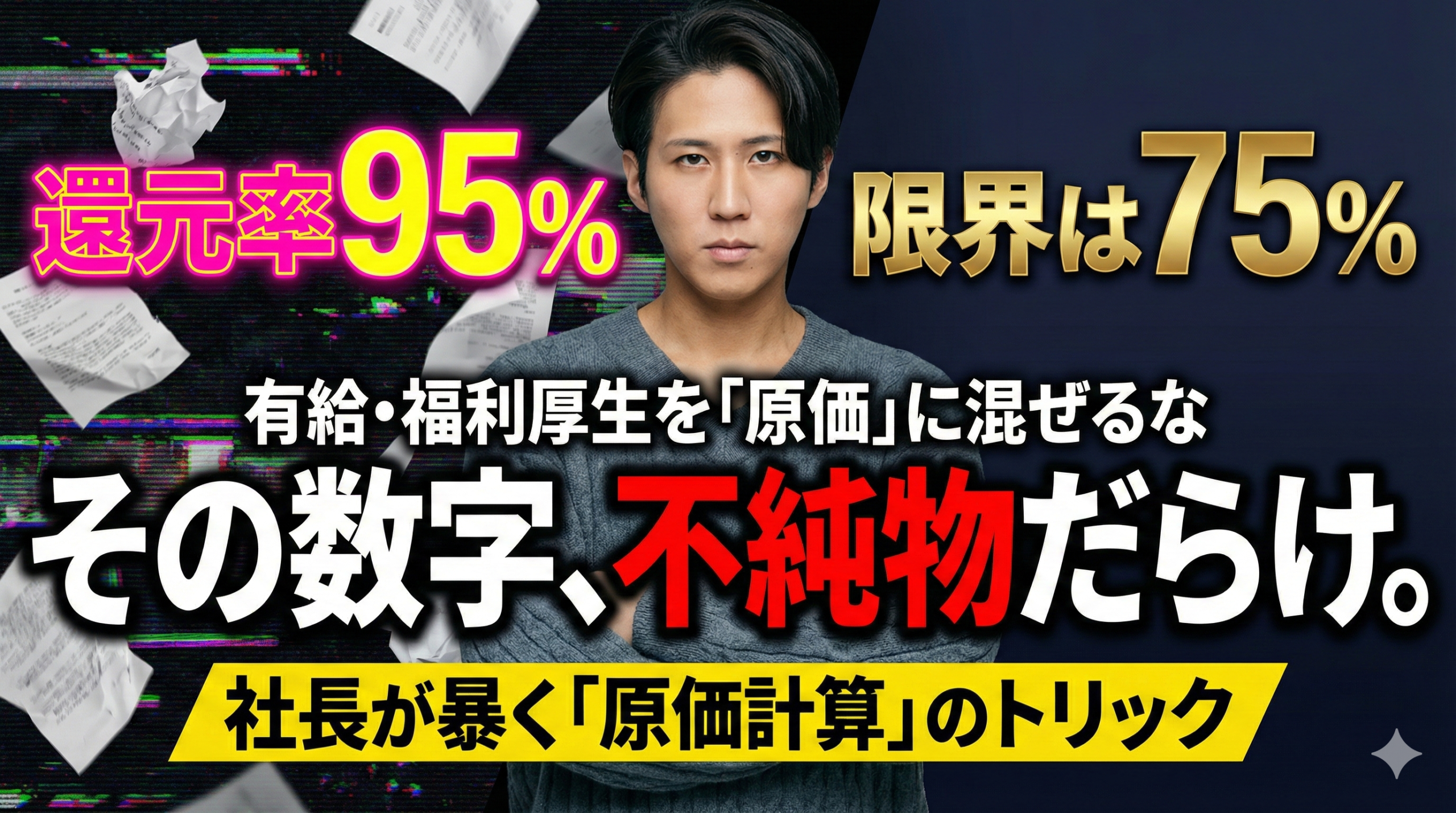 【警告】還元率95%の罠。「有給」や「謎の経費」を原価に混ぜるな。正しい原価計算と75%の壁